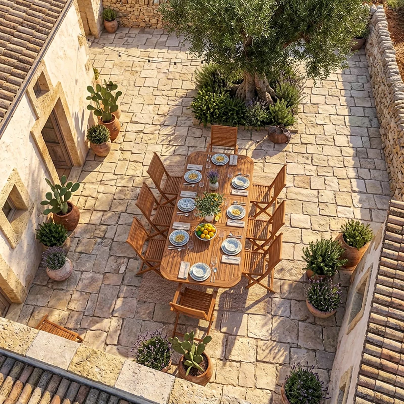 Set pranzo tavolo allungabile 180/260x110 cm e 8 sedie pieghevoli in legno di acacia - Paja