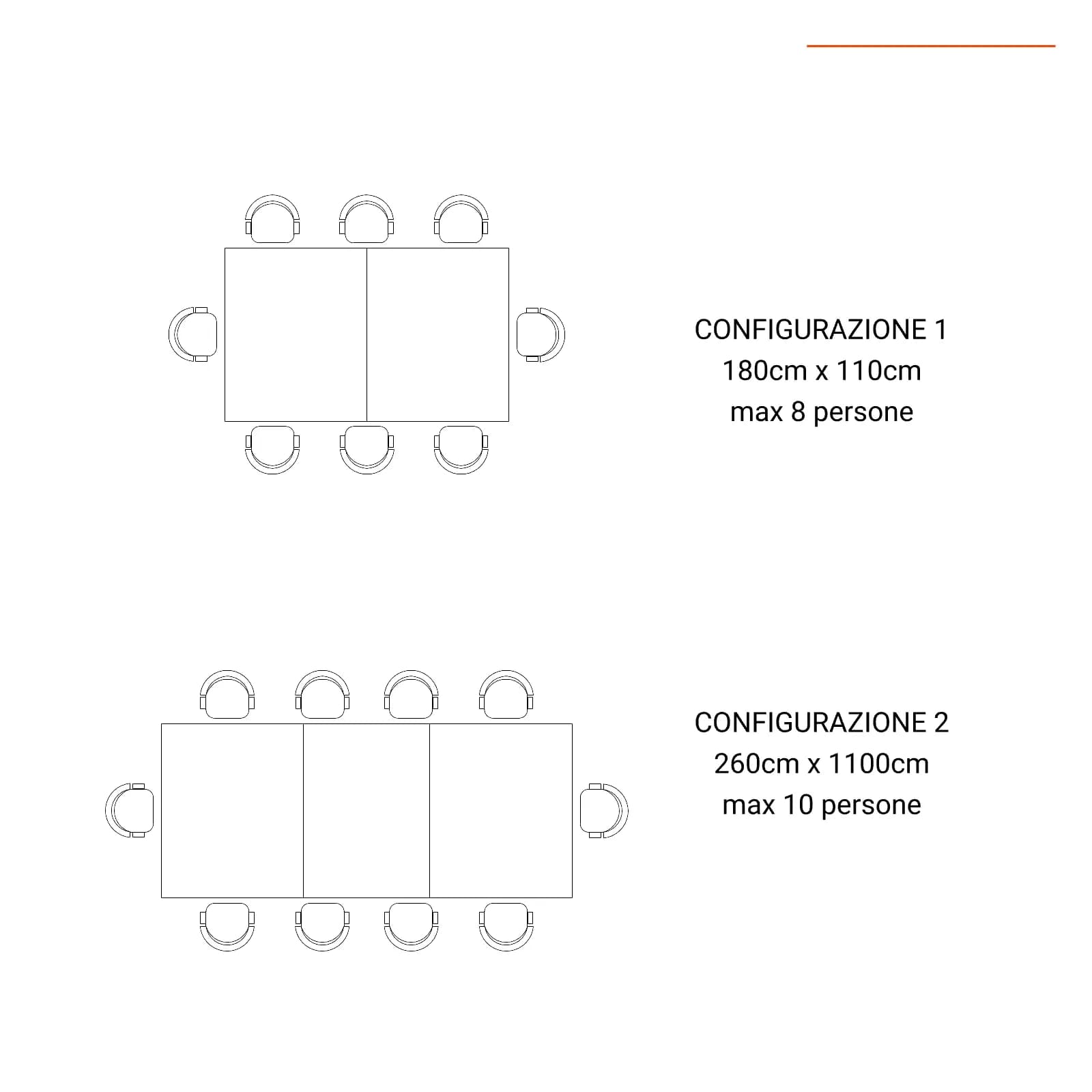 Set pranzo tavolo allungabile 180/260x110 cm e 8 sedie pieghevoli in legno di acacia - Paja