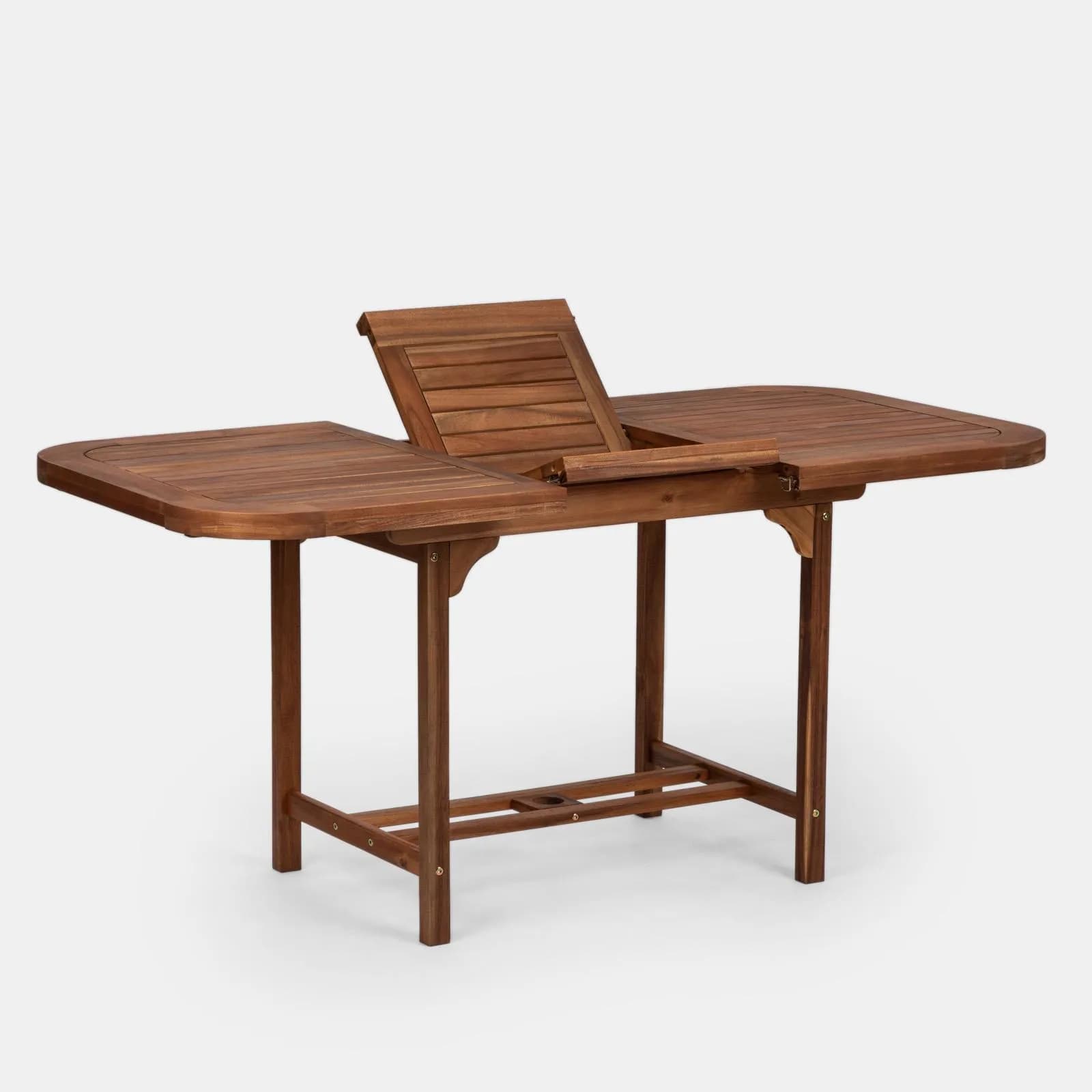 Set pranzo tavolo allungabile 120/160x80 e 4 sedie con braccioli in legno di acacia - Paja
