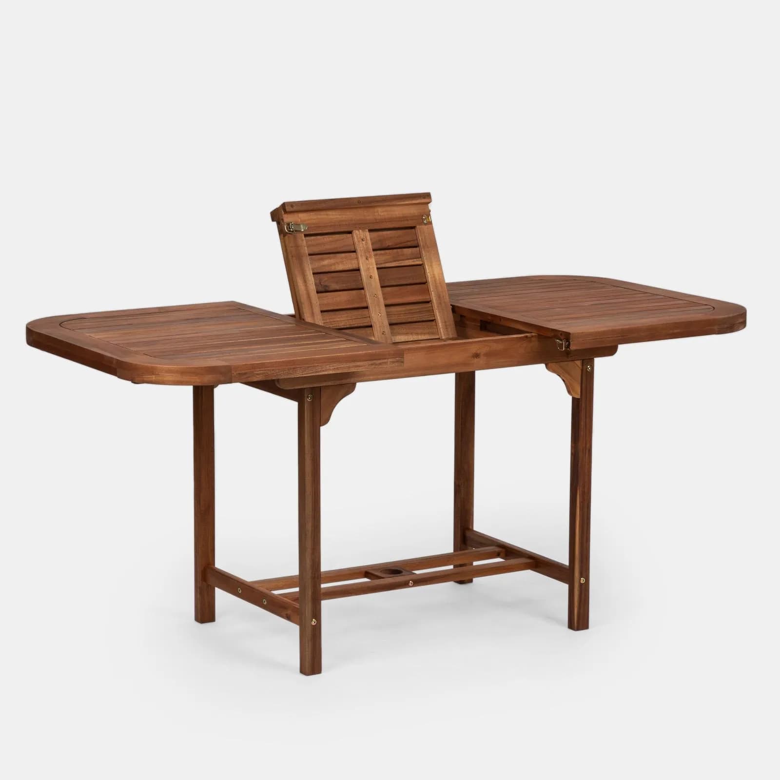 Set pranzo tavolo allungabile 120/160x80 e 4 sedie con braccioli in legno di acacia - Paja