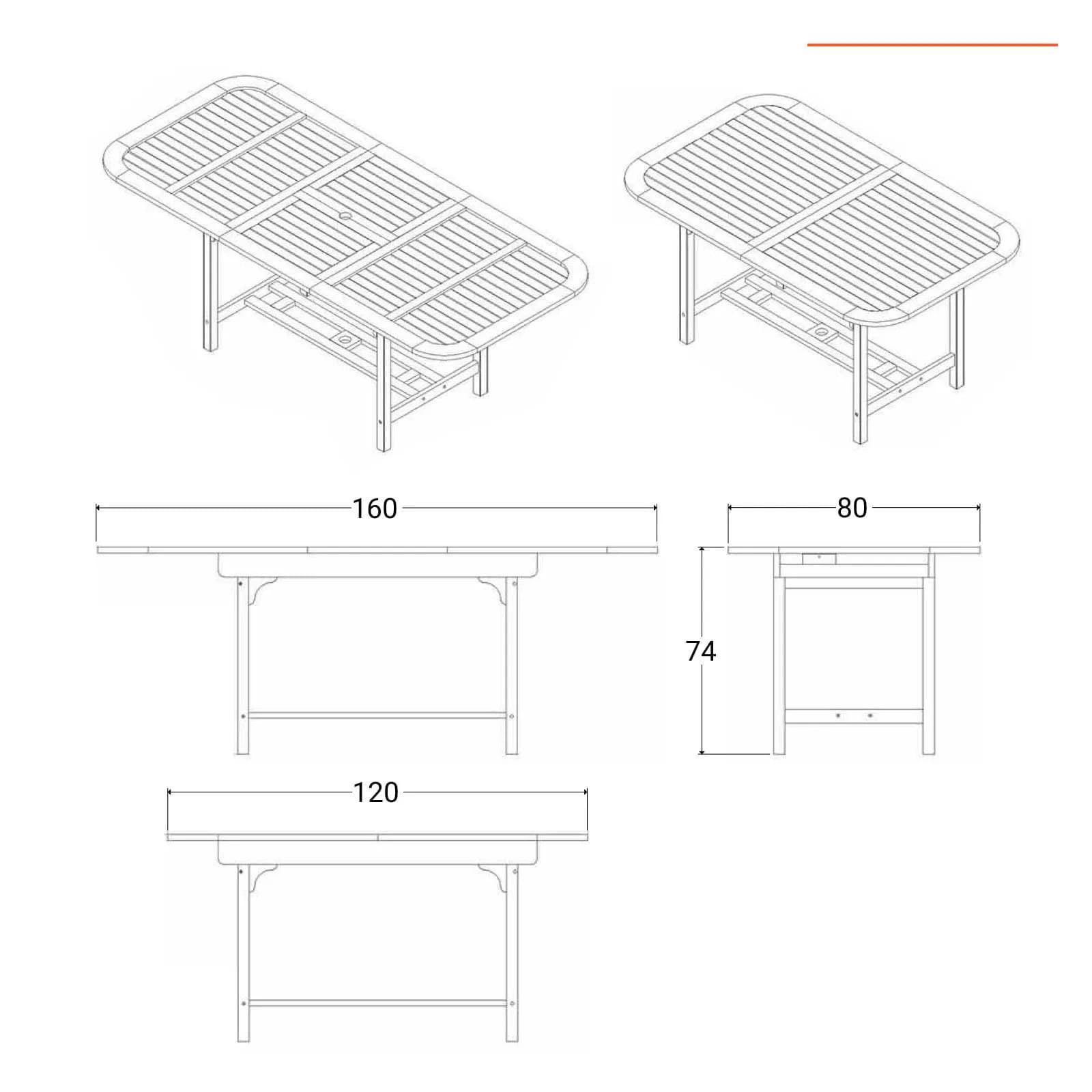 Set pranzo tavolo allungabile 120/160x80 e 4 sedie con braccioli in legno di acacia - Paja