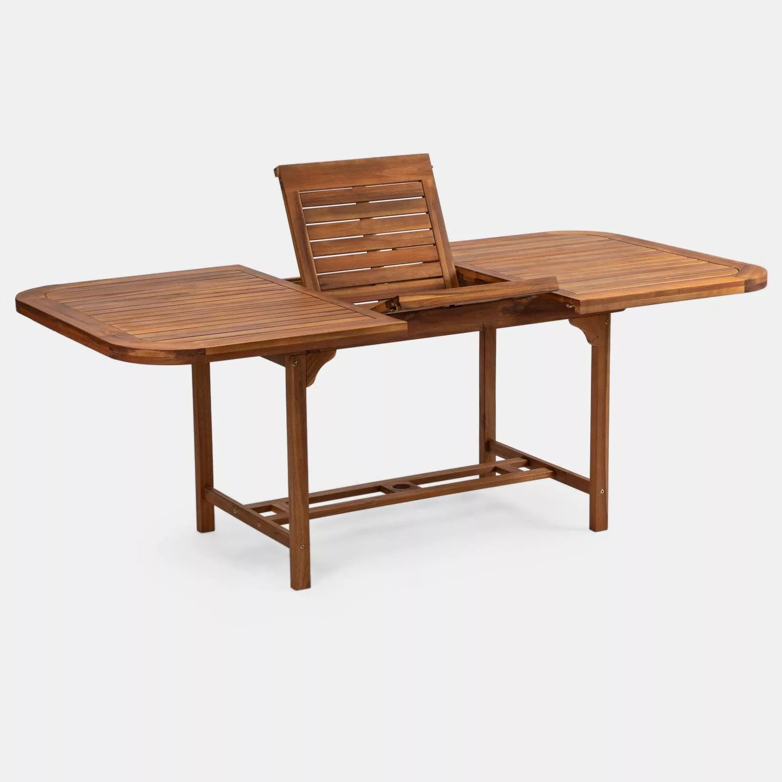 Set pranzo tavolo allungabile 150/200x100 cm e 4 sedie in legno di acacia – Paja