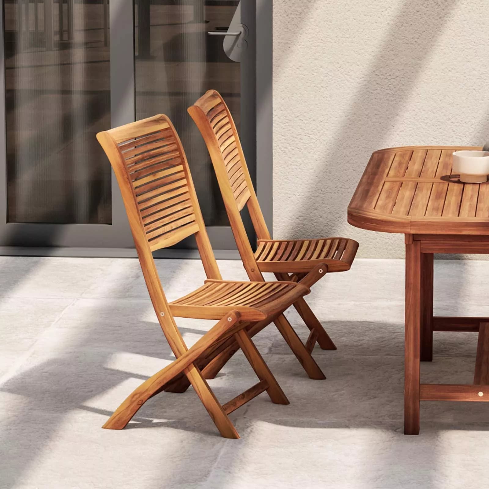 Set pranzo tavolo allungabile 150/200x100 cm e 4 sedie in legno di acacia – Paja