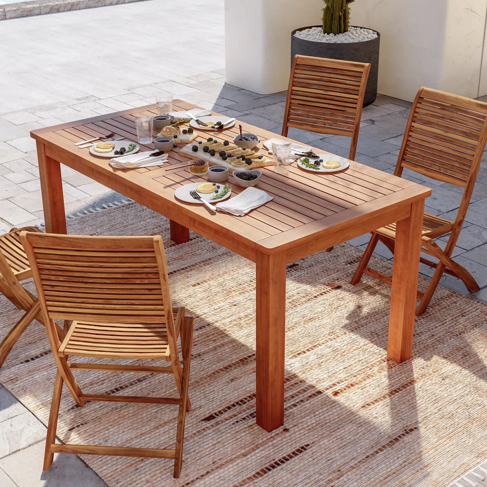 Set pranzo con tavolo 160x80 cm con 4 sedie pieghevoli in legno di acacia - Paja