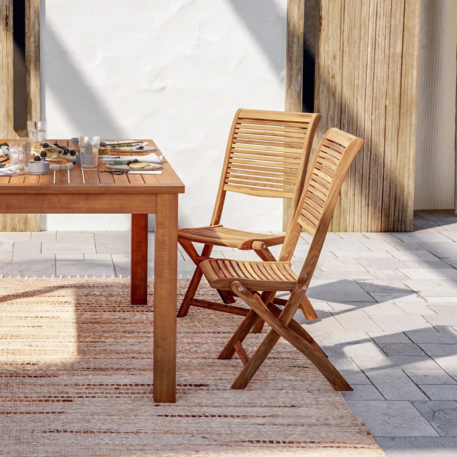 Set pranzo con tavolo 160x80 cm con 4 sedie pieghevoli in legno di acacia - Paja