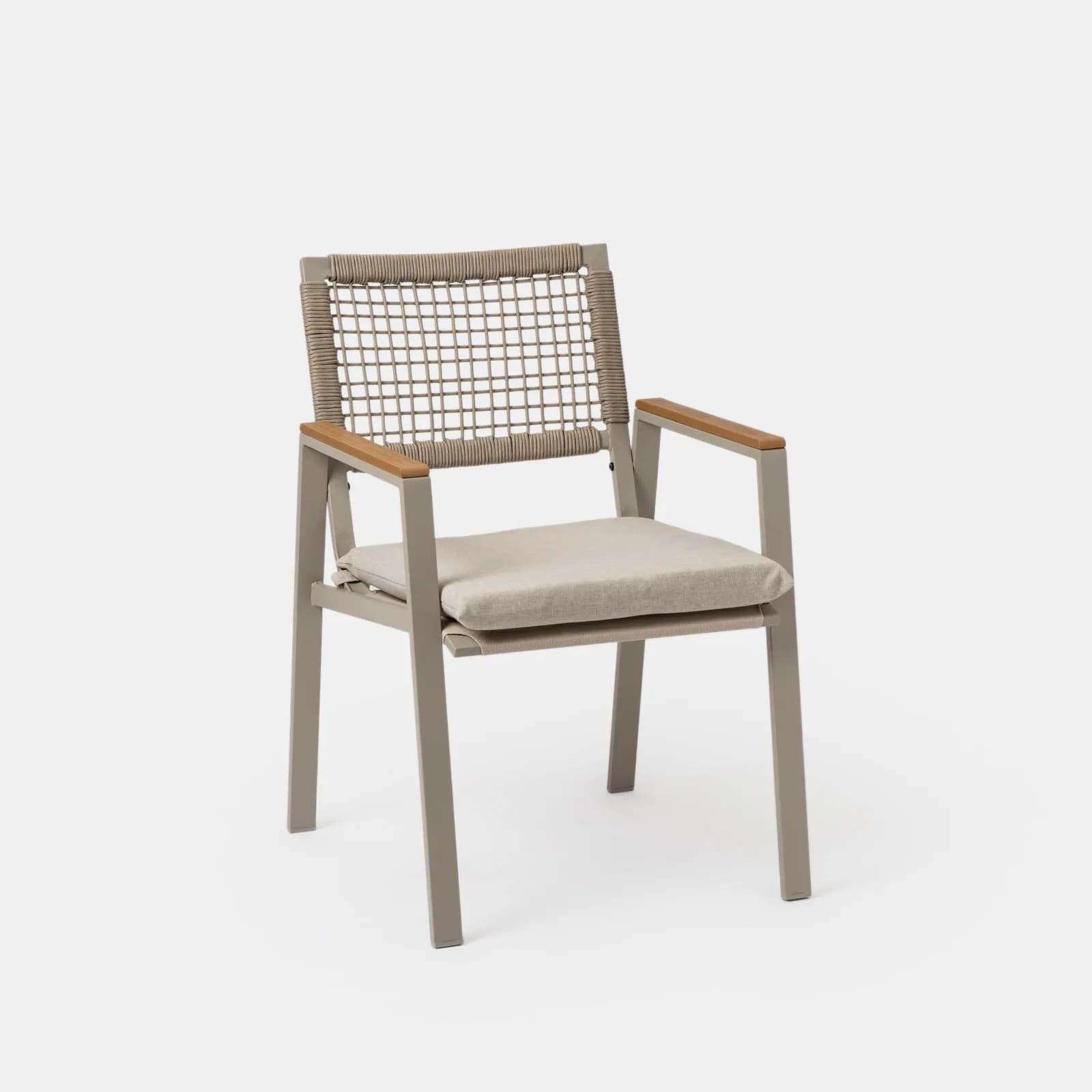 Set pranzo tavolo 90x90 cm e 4 sedie in metallo e corda tortora - Ibisco