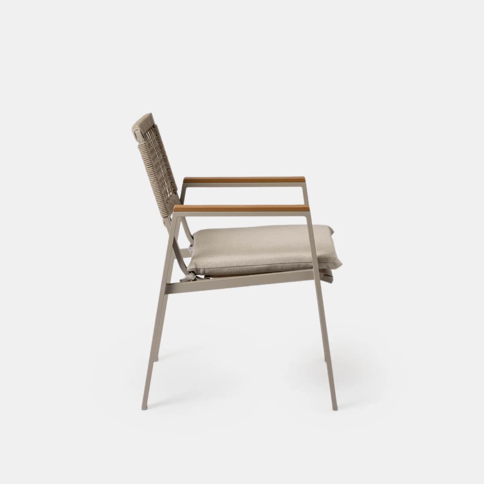 Set pranzo tavolo 90x90 cm e 4 sedie in metallo e corda tortora - Ibisco