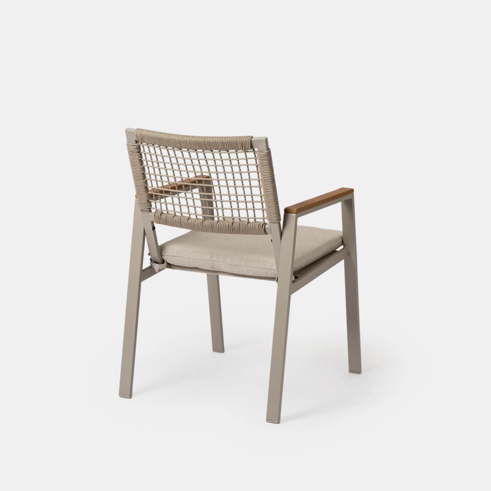 Set pranzo tavolo 90x90 cm e 4 sedie in metallo e corda tortora - Ibisco
