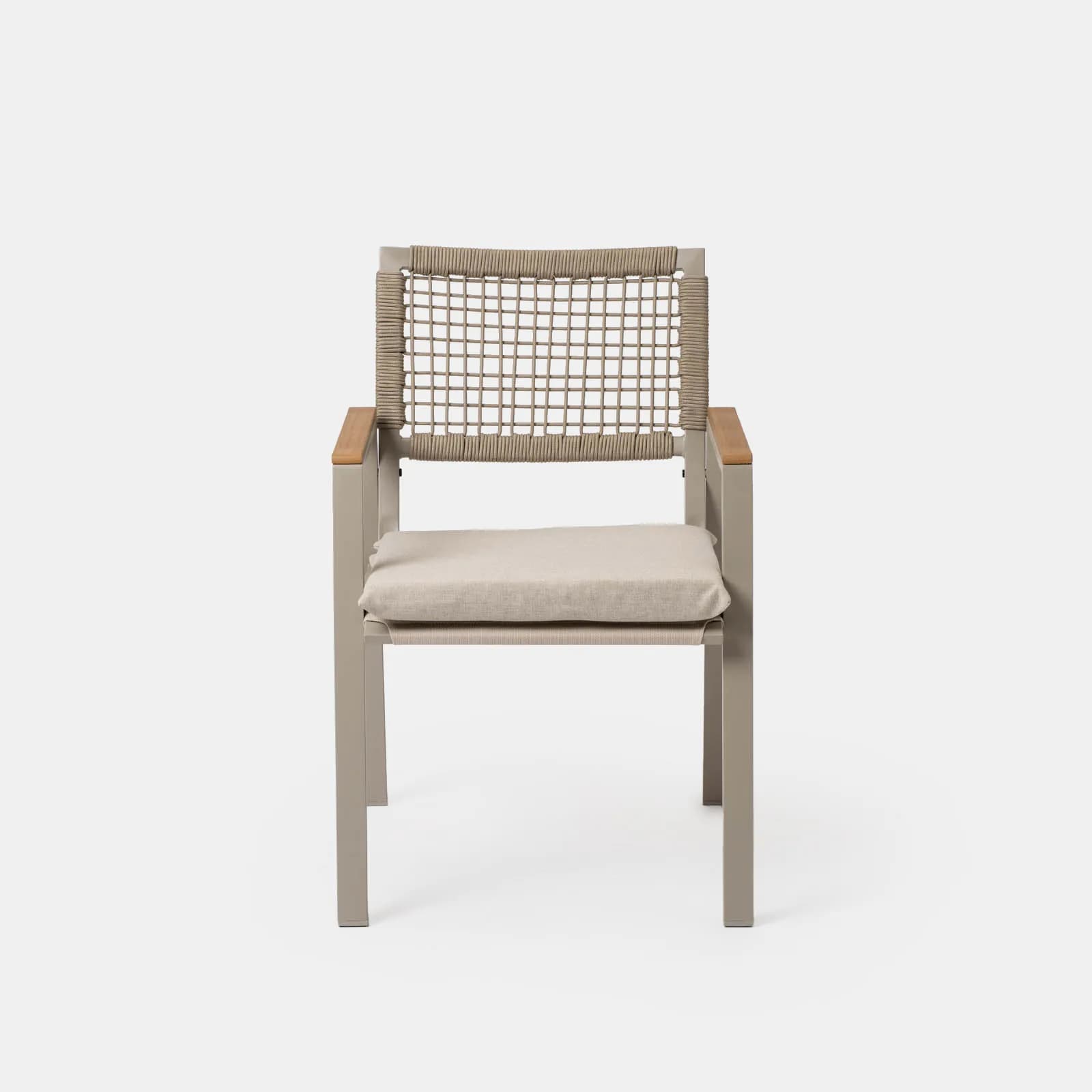 Set pranzo tavolo 90x90 cm e 4 sedie in metallo e corda tortora - Ibisco