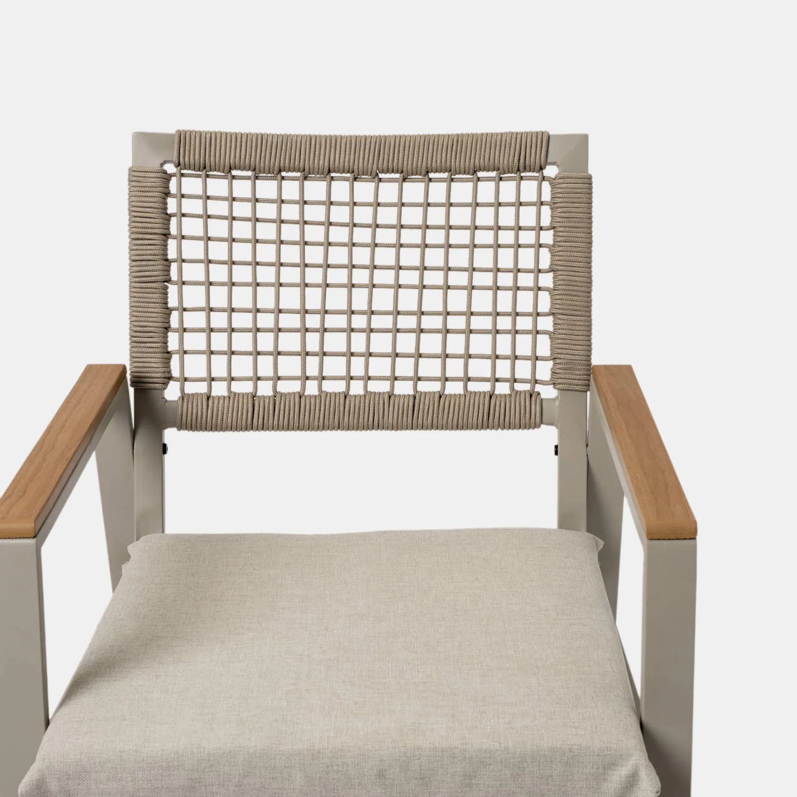 Set pranzo tavolo 90x90 cm e 4 sedie in metallo e corda tortora - Ibisco
