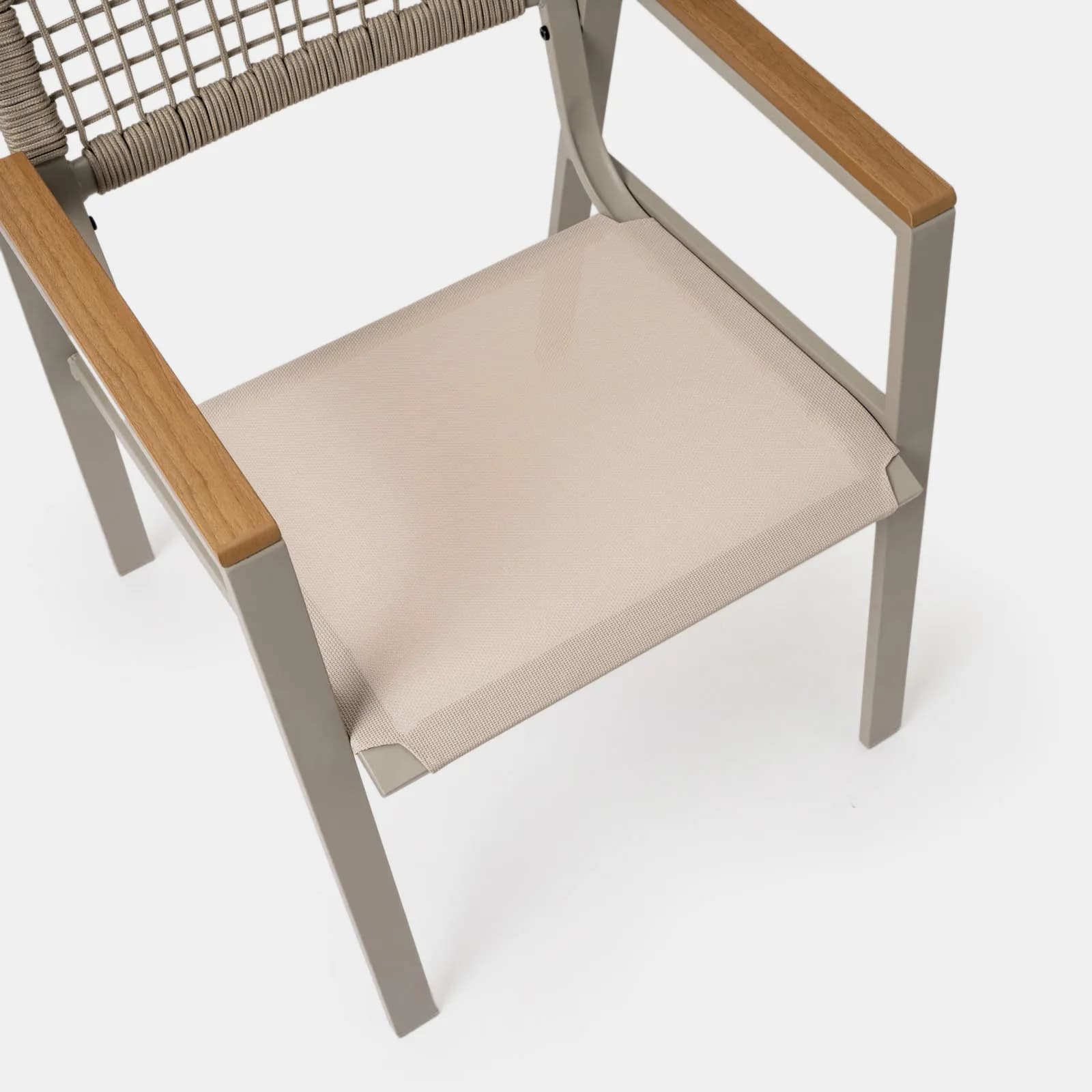 Set pranzo tavolo 90x90 cm e 4 sedie in metallo e corda tortora - Ibisco