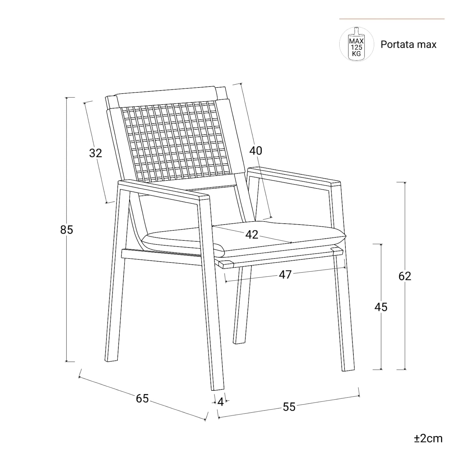 Set pranzo tavolo 90x90 cm e 4 sedie in metallo e corda tortora - Ibisco