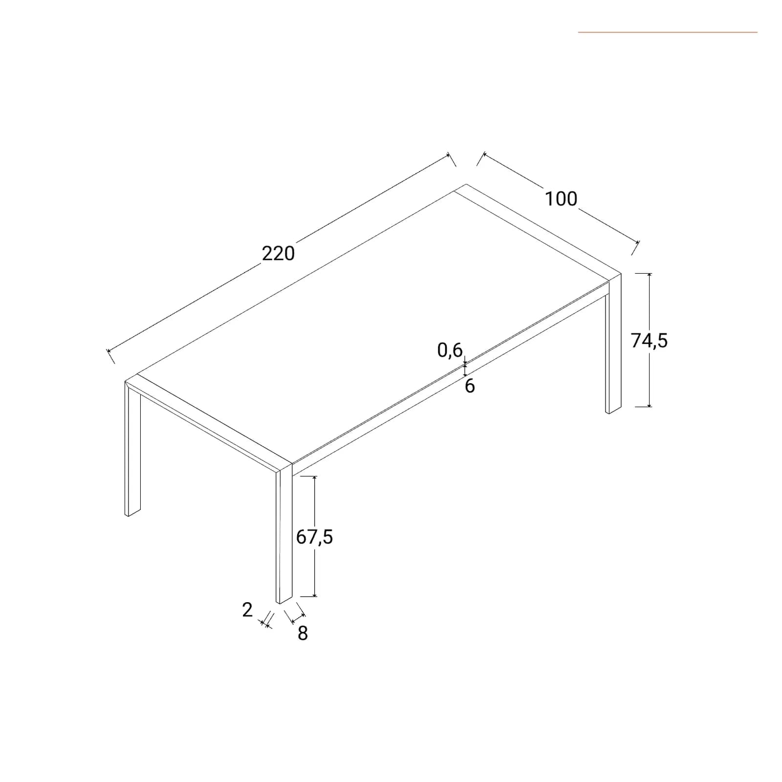 Set pranzo tavolo con top in vetro 220x100 cm e 8 sedie con braccioli in alluminio grigio effetto legno - Ohen