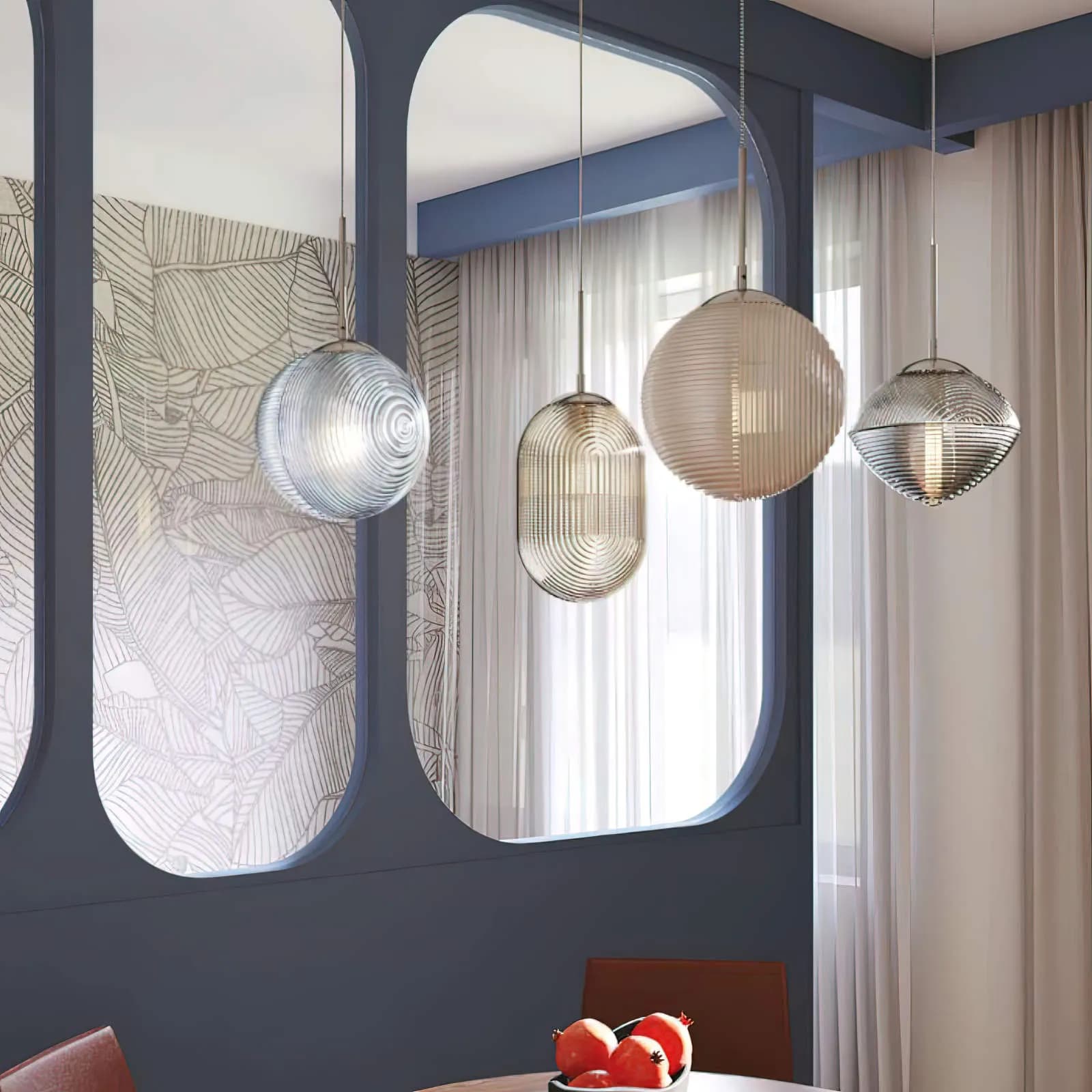 Set quattro lampade a sospensione da interno in vetro con linee meridiane