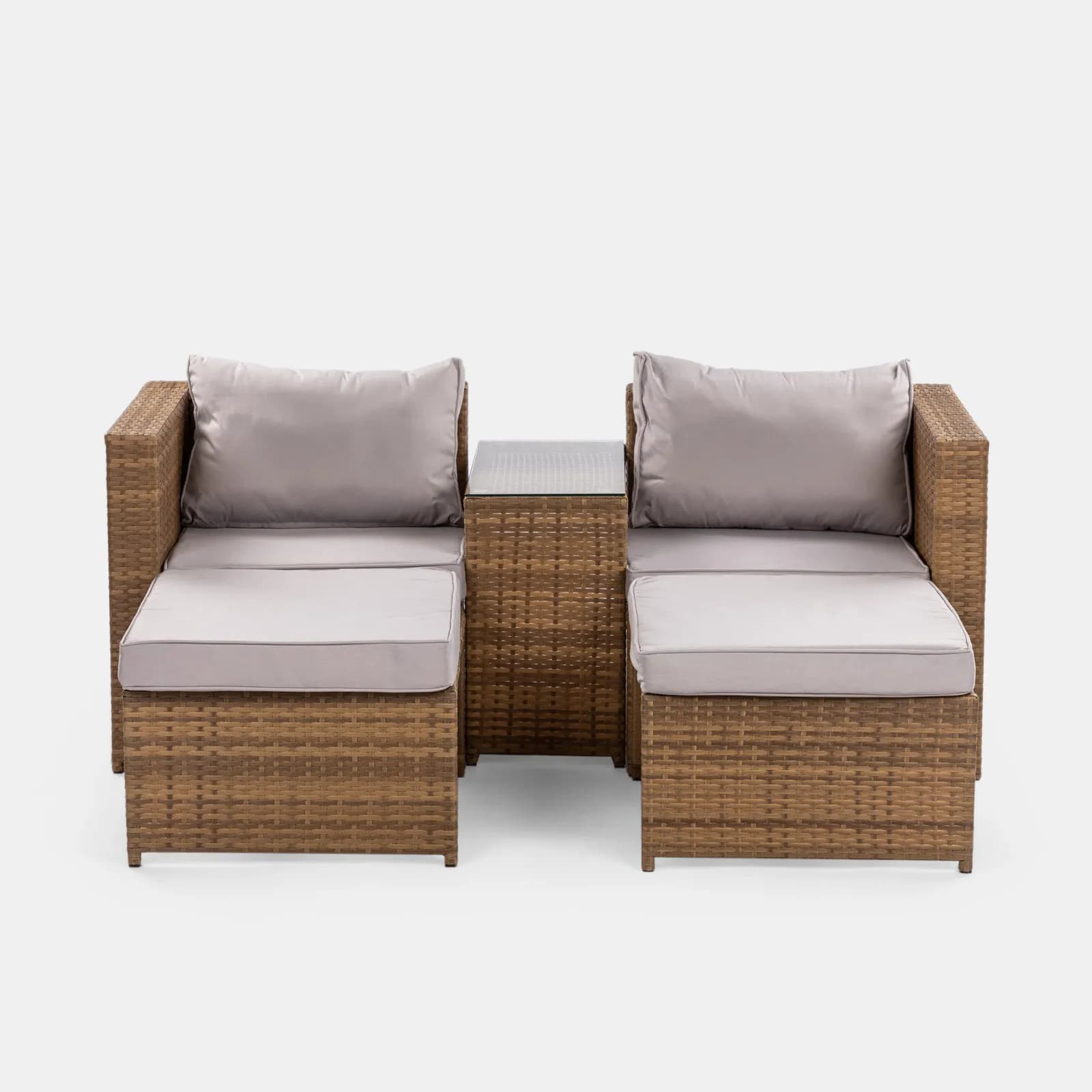 Set relax da giardino modulare con 2 divani 2 pouf e tavolino in polyrattan naturale - Tobago