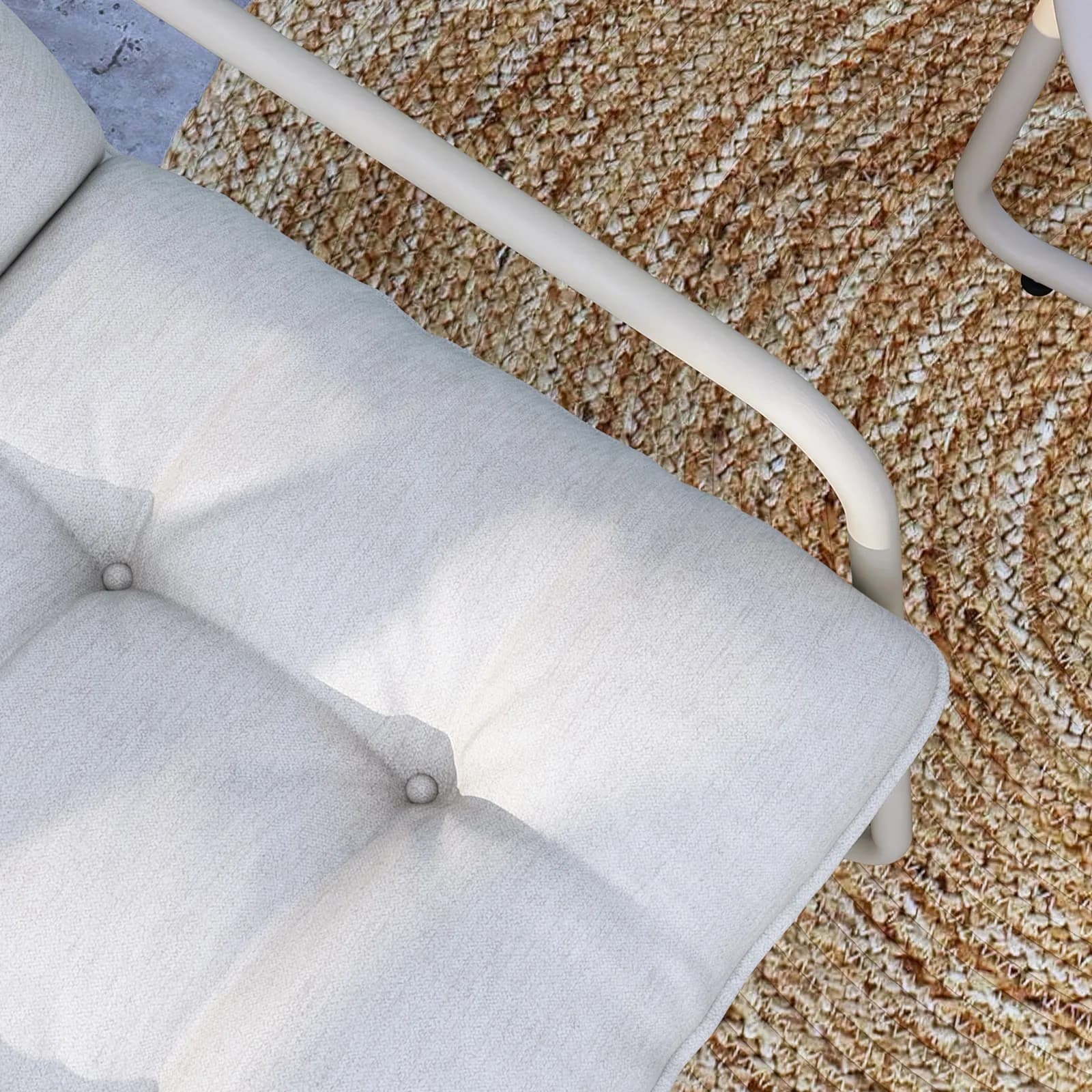 Set relax 2 posti in acciaio tortora con cuscini trapuntati beige - Strange