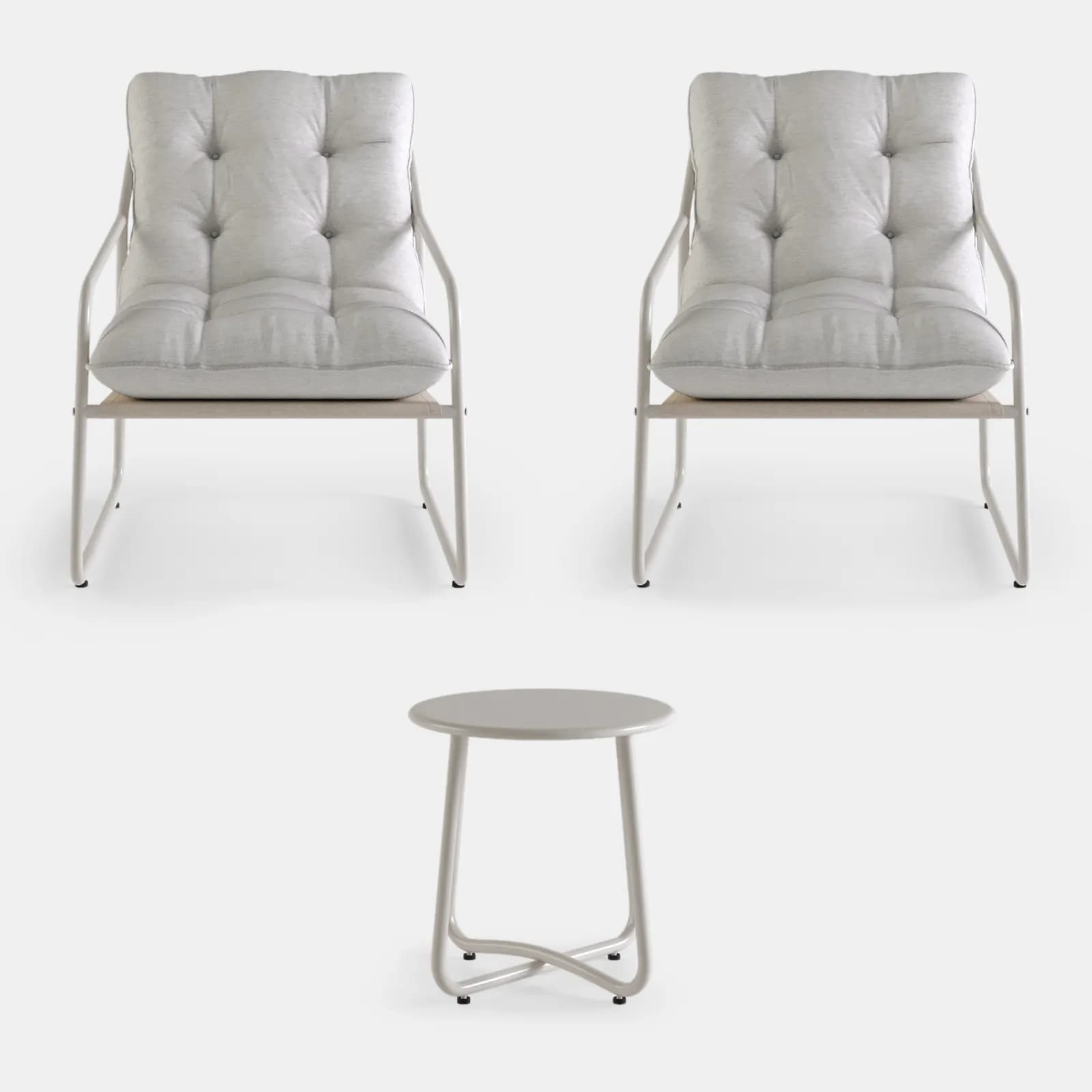 Set relax 2 posti in acciaio tortora con cuscini trapuntati beige - Strange