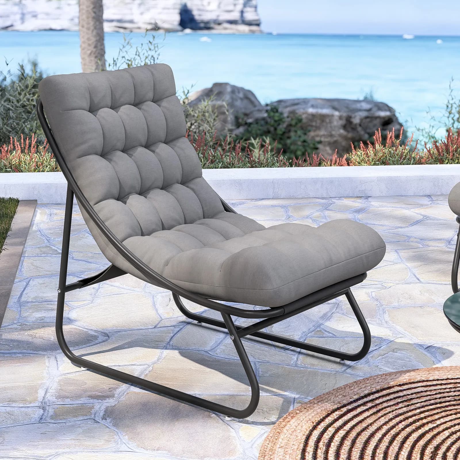Set relax 4 posti in acciaio antracite con cuscino trapuntato grigio scuro - Santacruz