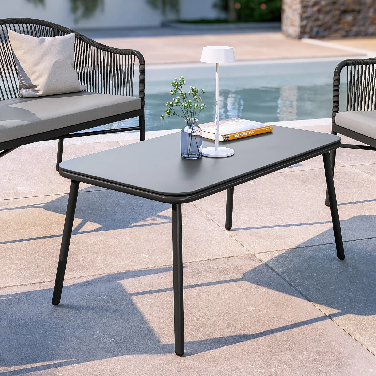 Set relax 4 posti in alluminio e corda antracite - Zelegant