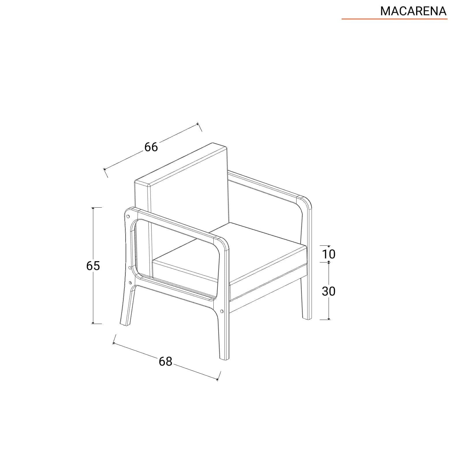 Set relax 4 posti in legno di acacia con braccioli arrotondati e cuscini - Macarena