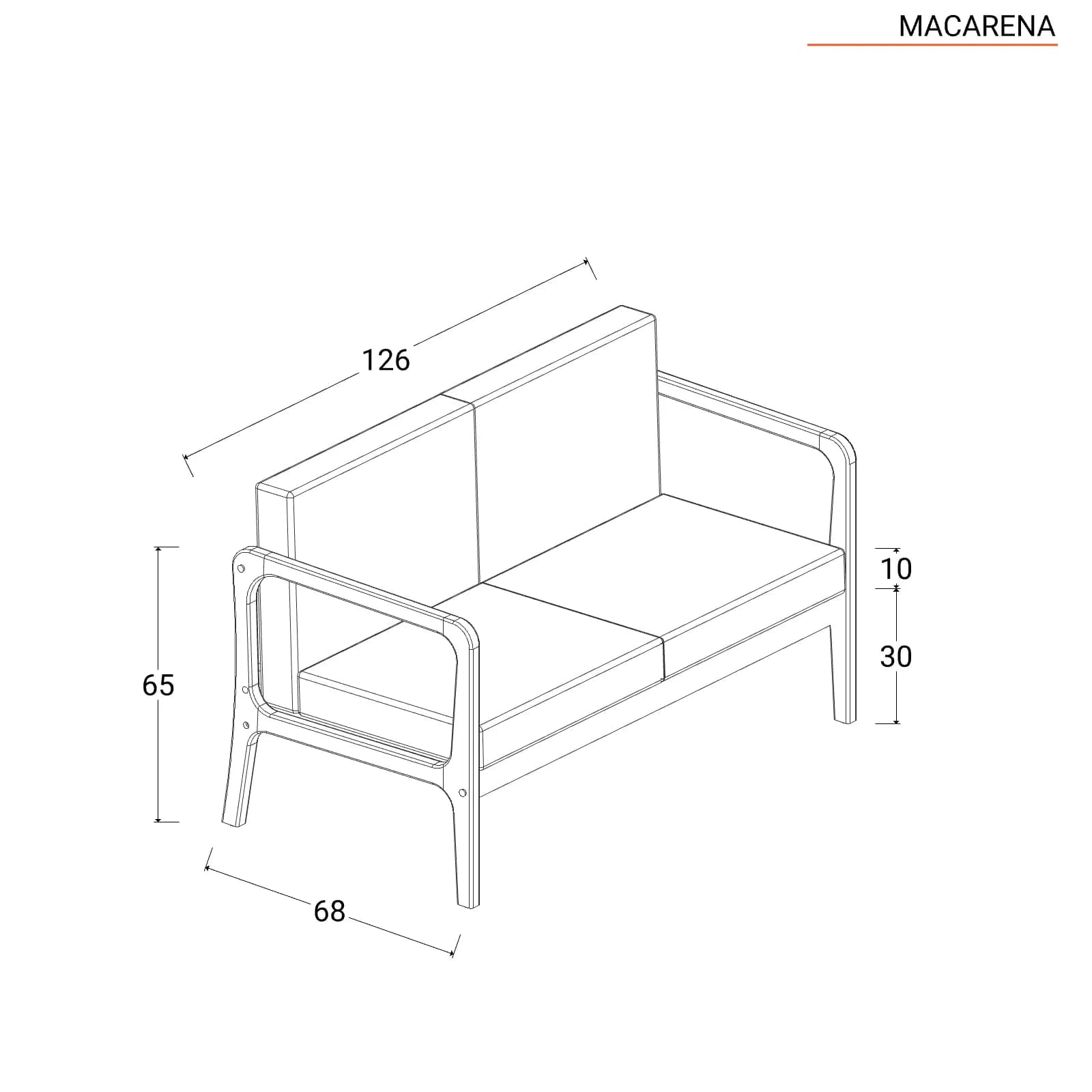 Set relax 4 posti in legno di acacia con braccioli arrotondati e cuscini - Macarena