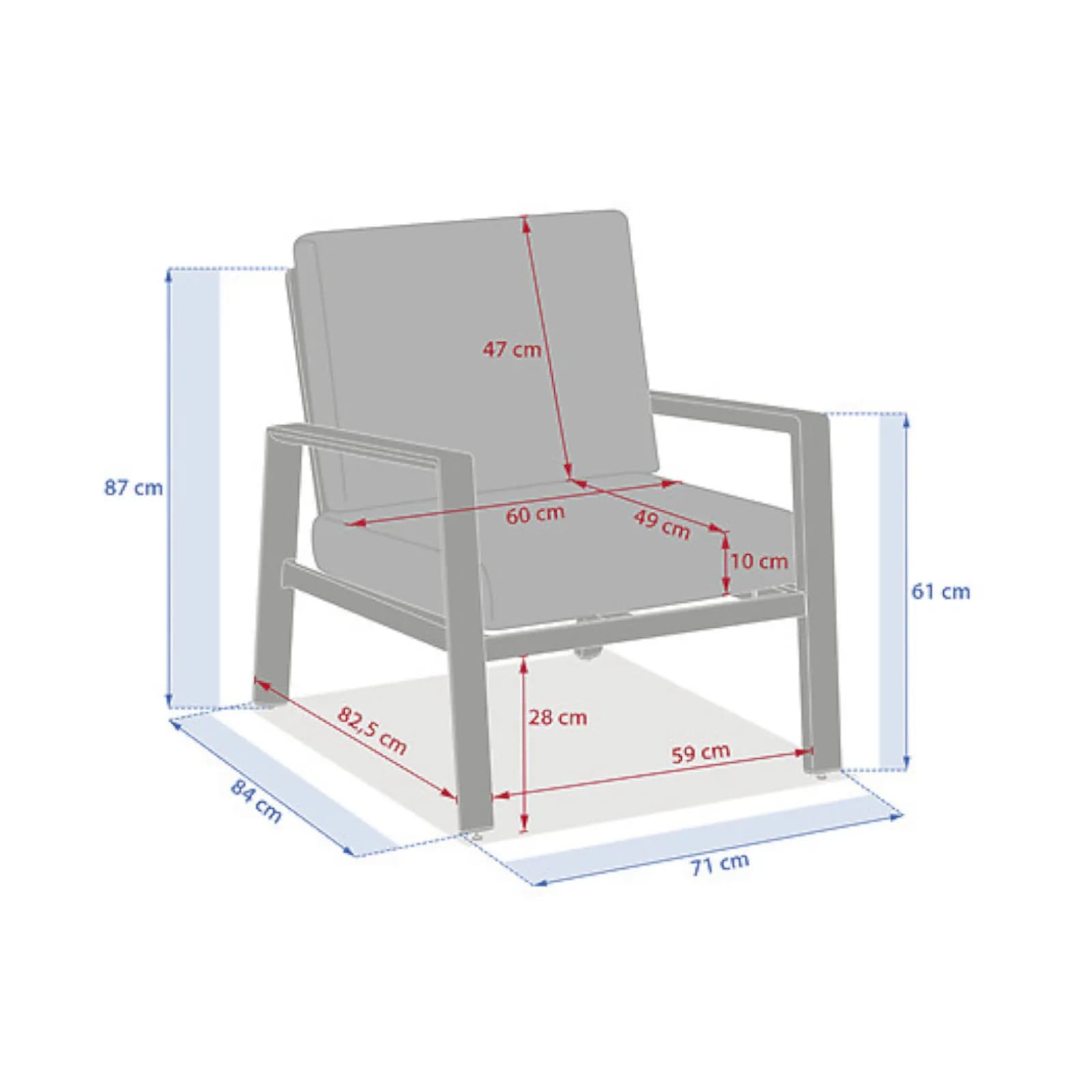 Set relax 5 posti in alluminio argilla con cuscini - Sahari