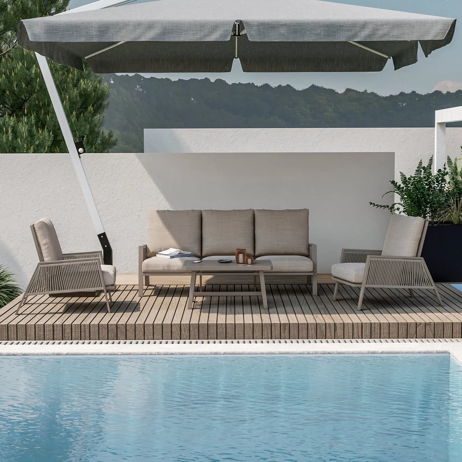 Set relax da esterni 5 posti tortora con cuscini tortora - Calliope