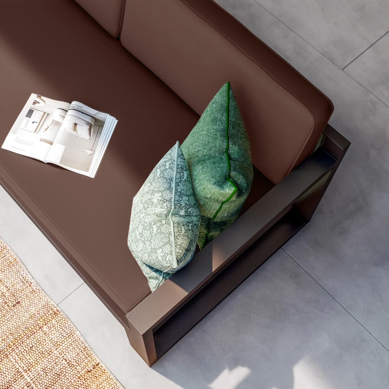 Set relax divano angolare in alluminio marrone con cuscini e tavolino - Carioca Lounge