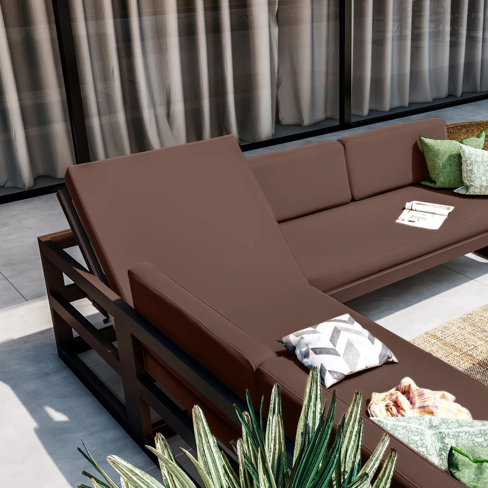 Set relax divano angolare in alluminio marrone con cuscini e tavolino - Carioca Lounge
