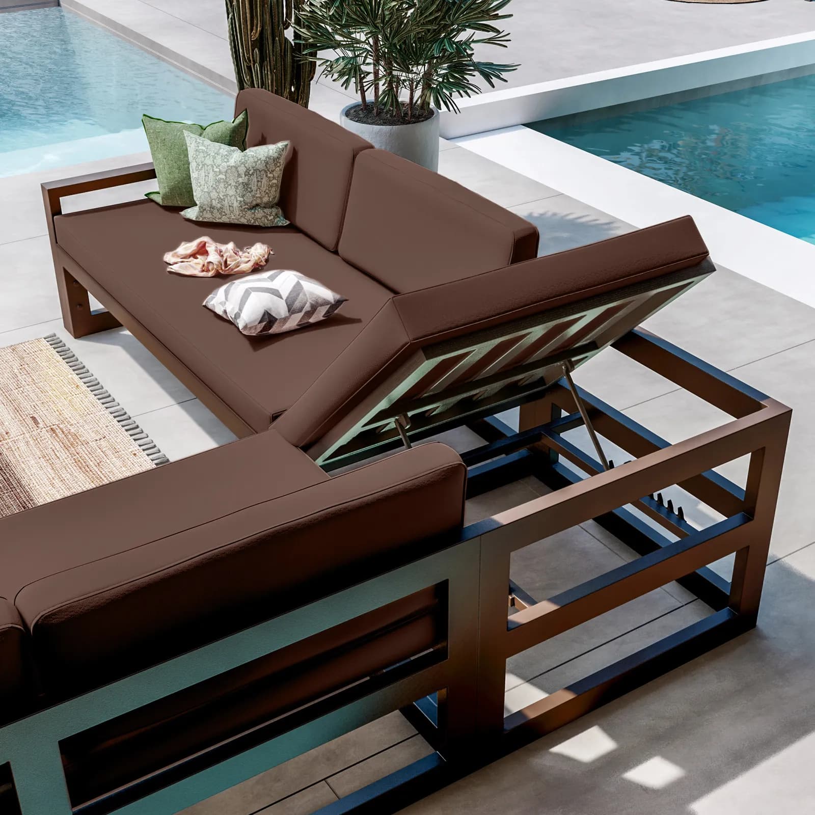 Set relax divano angolare in alluminio marrone con cuscini e tavolino - Carioca Lounge