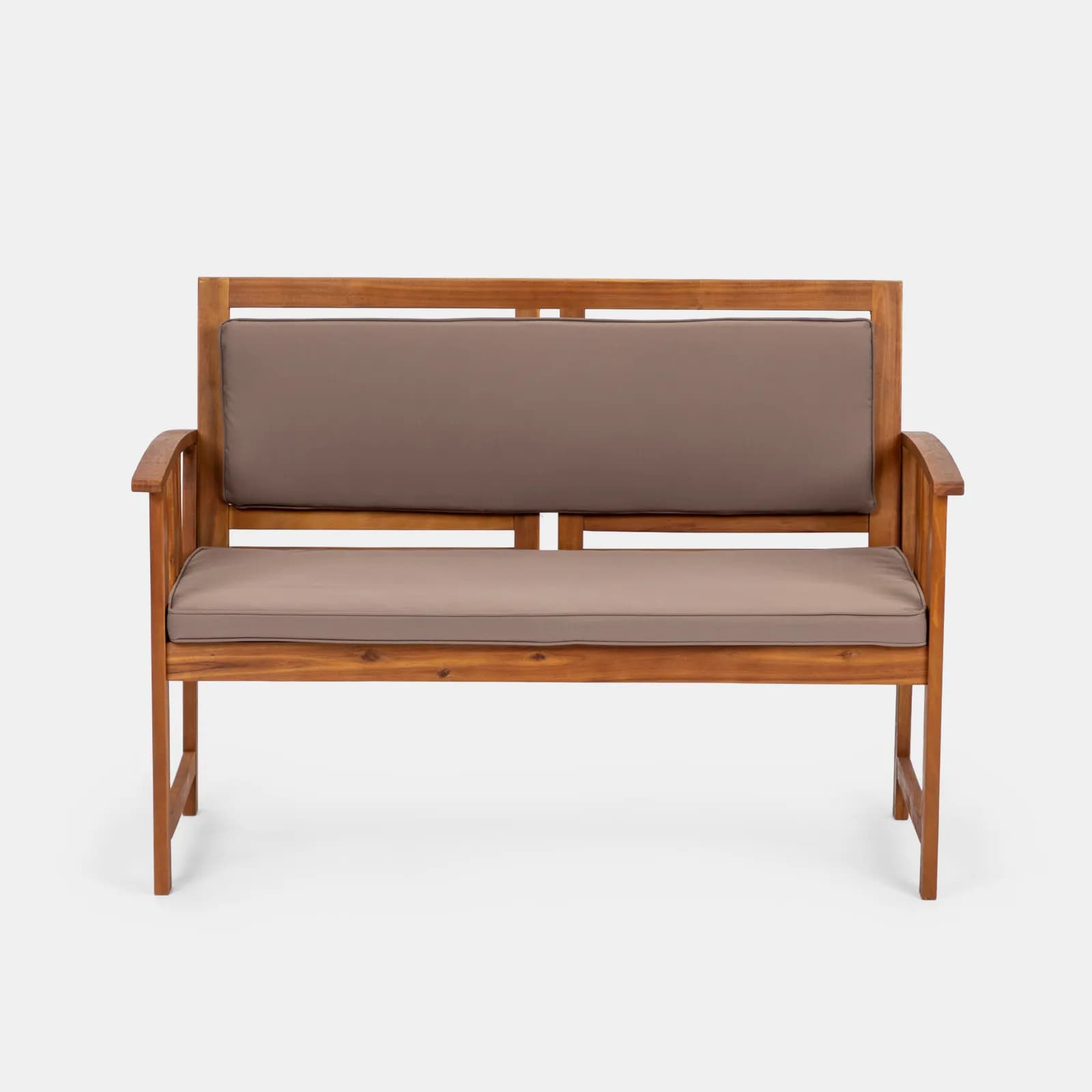 Set relax da giardino 4 posti in legno di acacia con cuscini tortora - Smeraldo