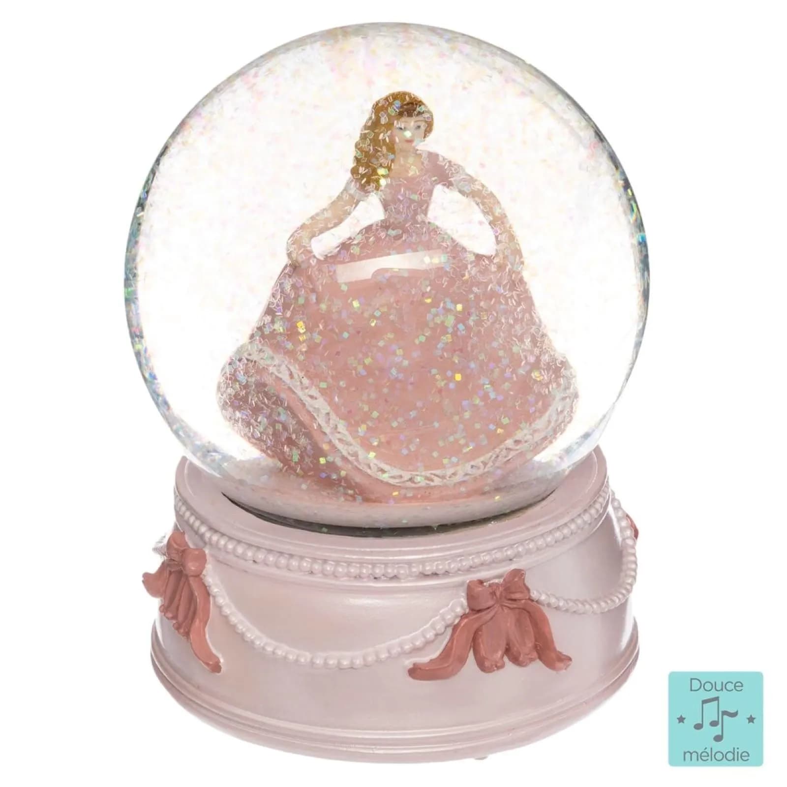 Sfera di neve rotonda 10 cm in vetro con carillon ballerina e musica - Kids