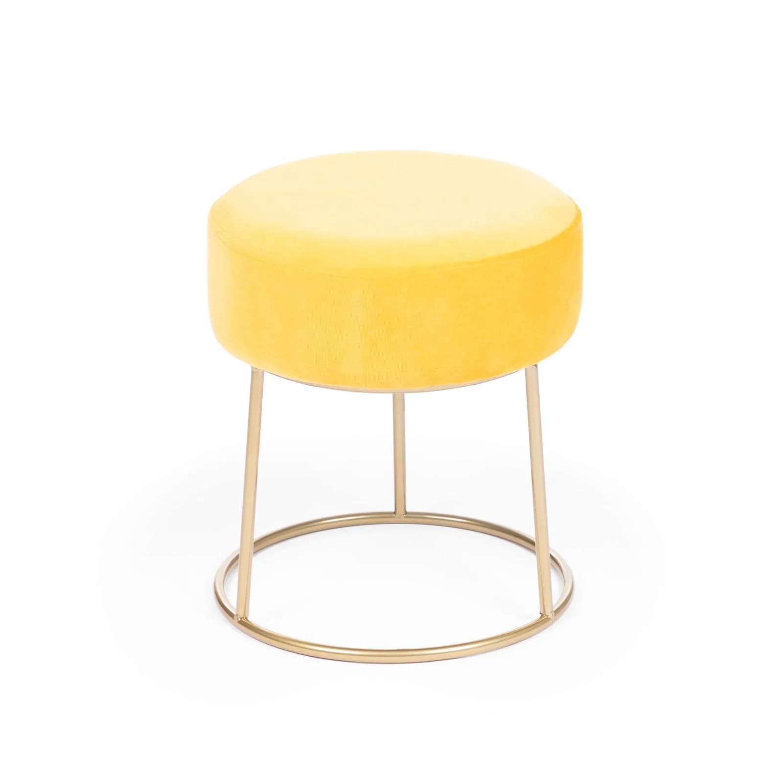 Pouf rotondo 35 cm in velluto giallo e struttura finitura champagne - Millepora
