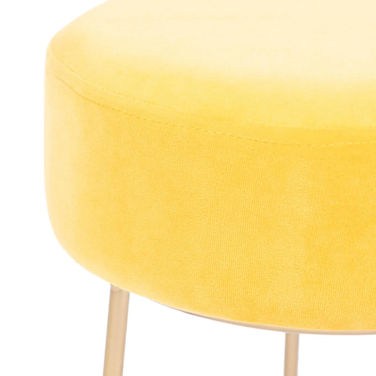 Pouf rotondo 35 cm in velluto giallo e struttura finitura champagne - Millepora