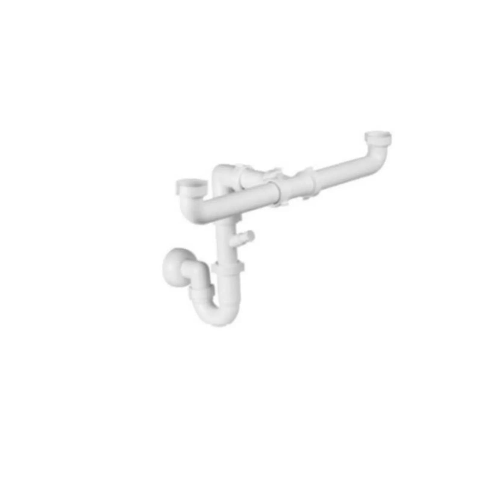 Sifone salvaspazio per lavello doppio in PP con attacco lavatrice 1''1/2x32/40mm