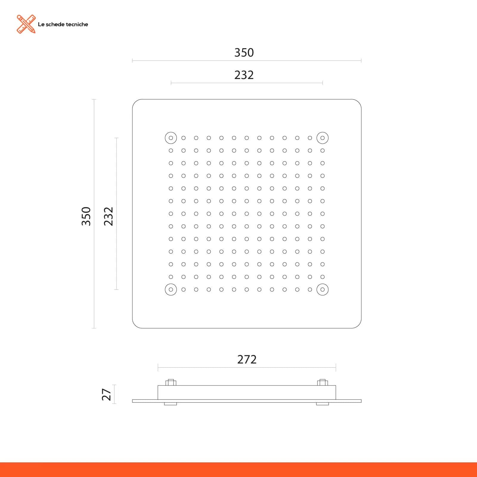 Soffione doccia 35x35 cm ad incasso acciaio inox - Raindrop