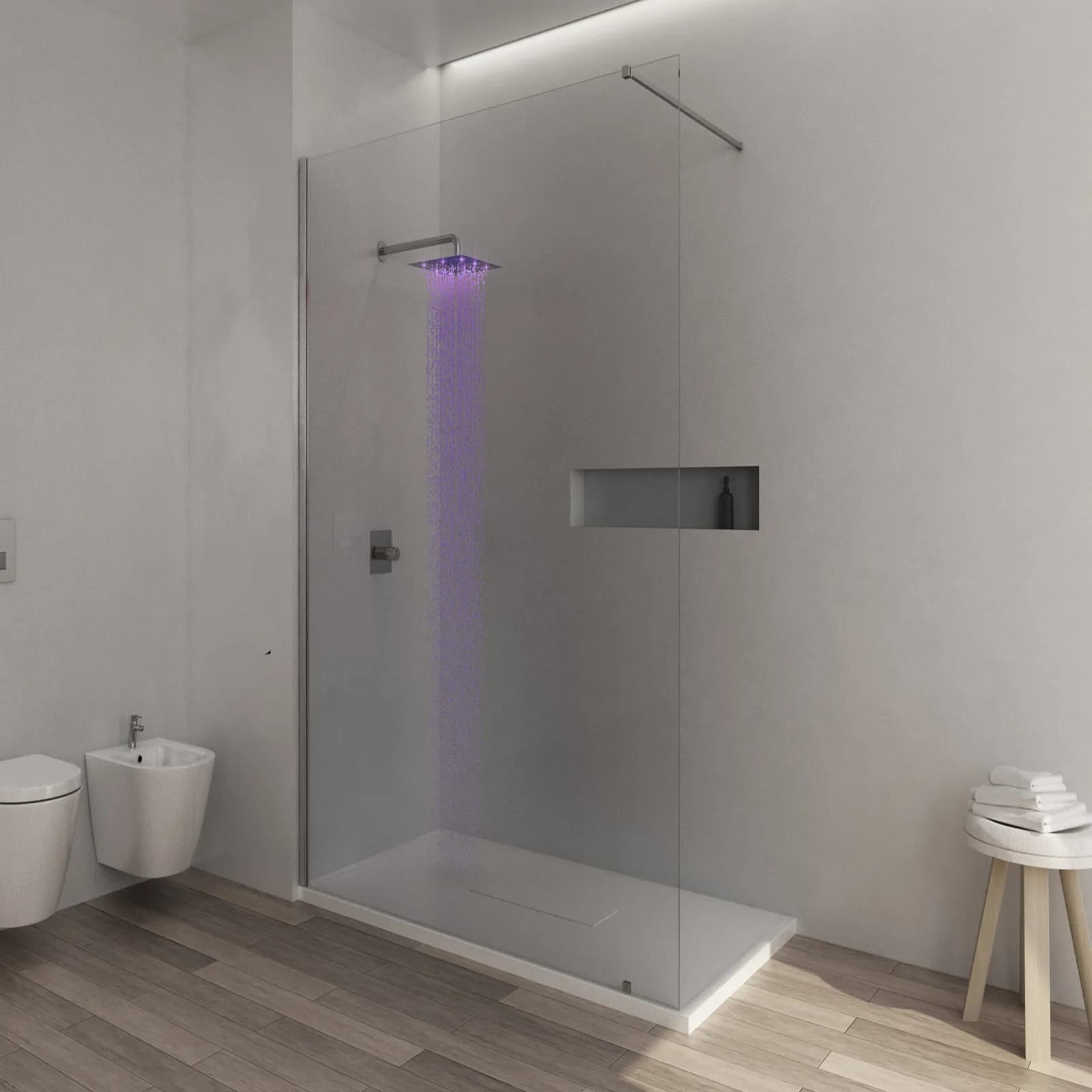 Soffione doccia a led 30x30 cm acciaio ultraslim finitura a specchio - Acq+