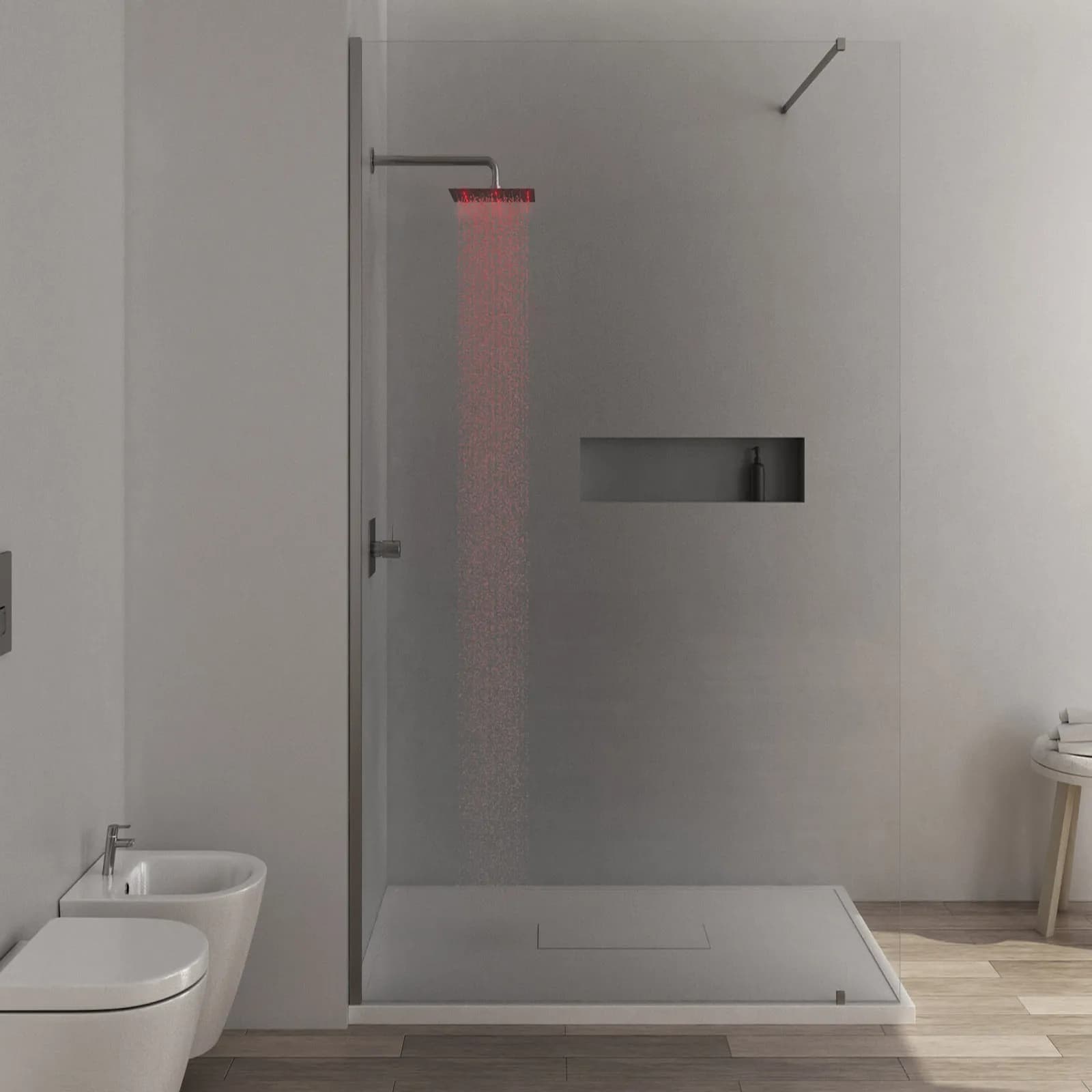 Soffione doccia a led 30x30 cm acciaio ultraslim finitura a specchio - Acq+