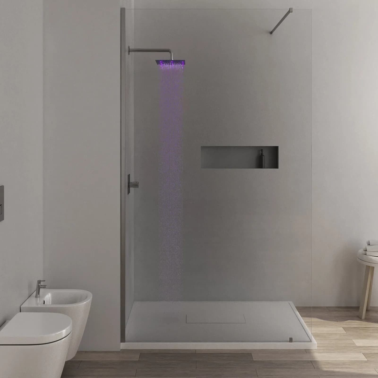 Soffione doccia a led 30x30 cm acciaio ultraslim finitura a specchio - Acq+