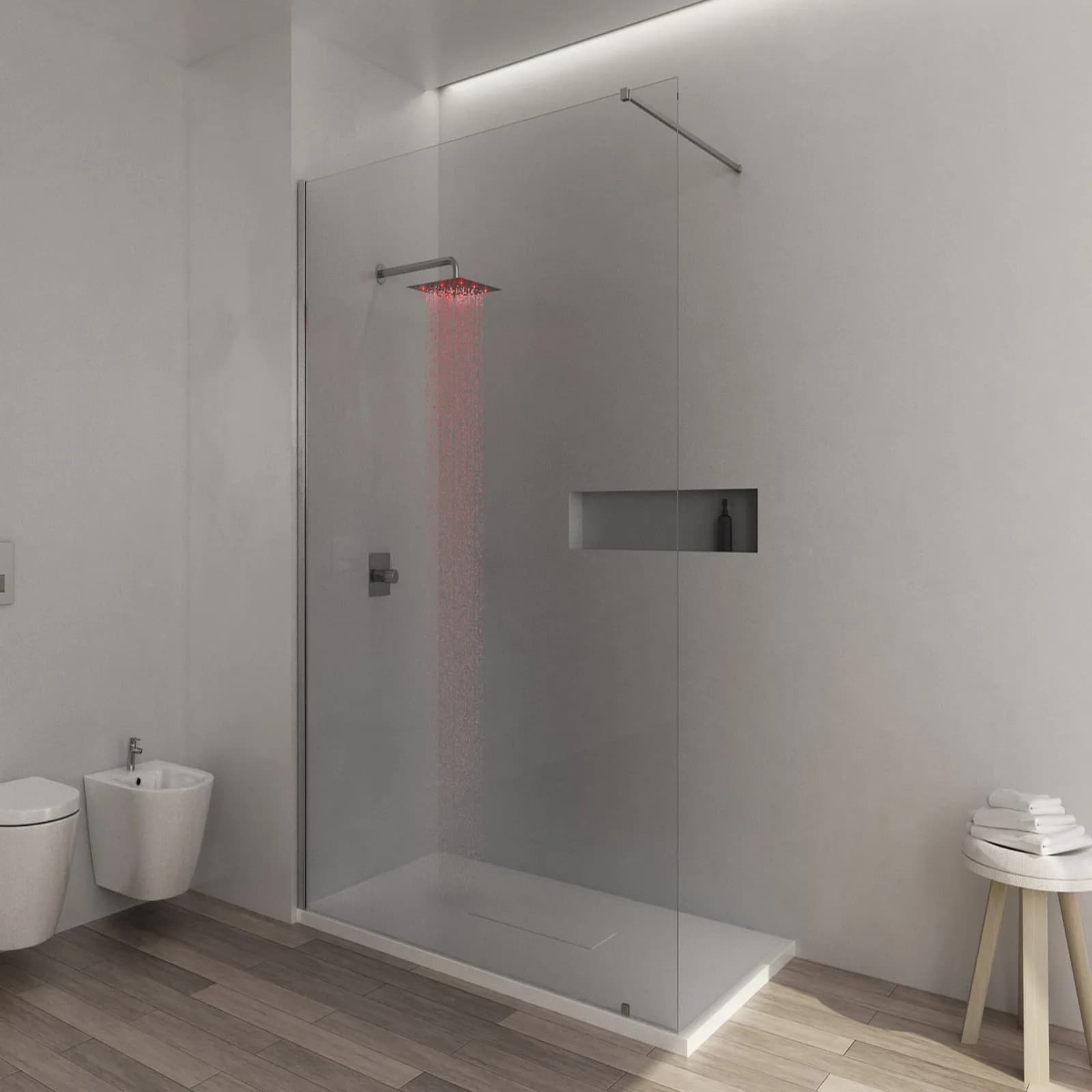 Soffione doccia a led 30x30 cm acciaio ultraslim finitura a specchio - Acq+
