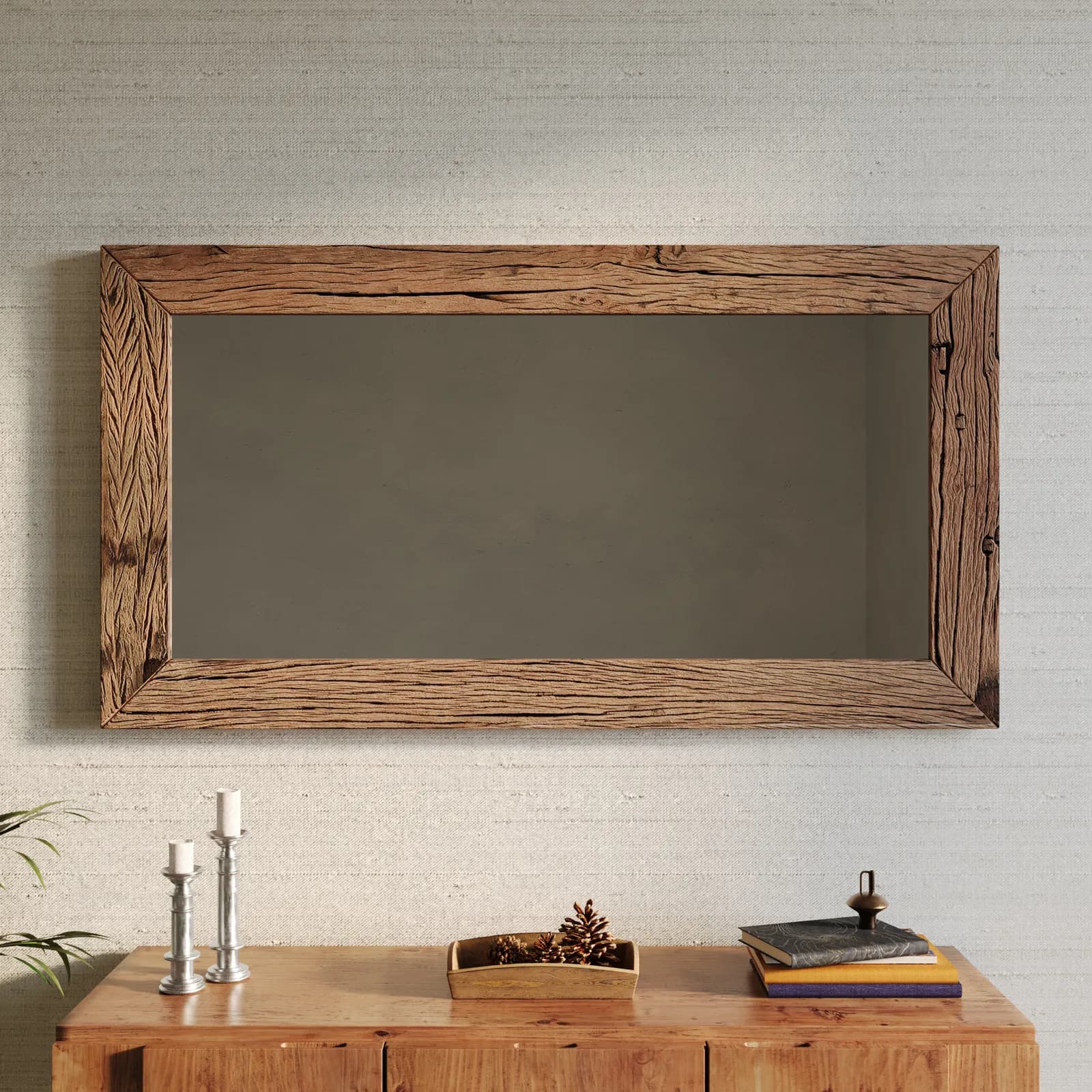 Specchio 130x70 cm in legno di teak grezzo - Sidonia