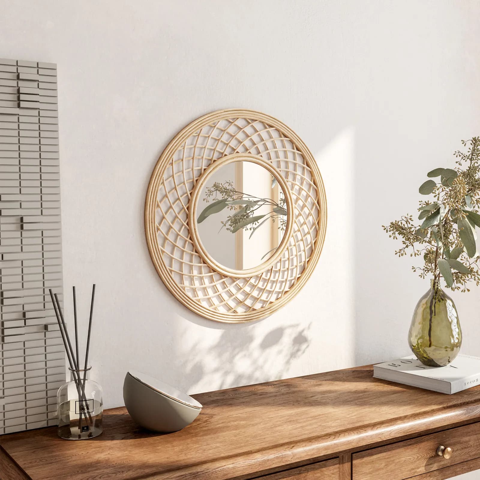 Specchio Ø 50 cm con cornice in rattan - Whisper