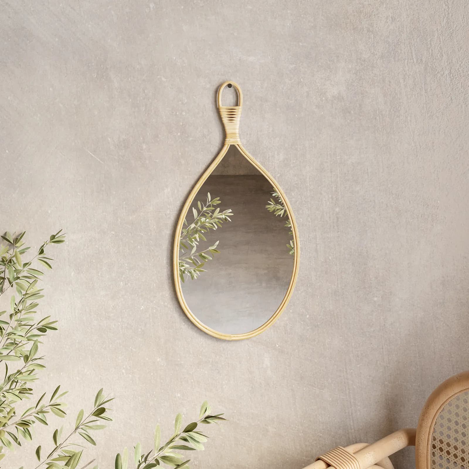 Specchio 58x28 cm con cornice in rattan - Lerman