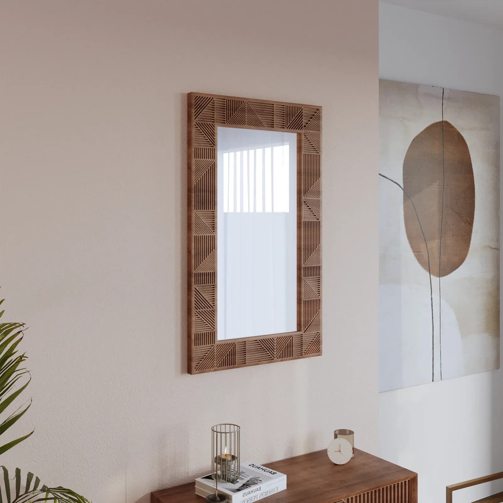Specchio 60x90 cm con cornice in legno di mango cannettato