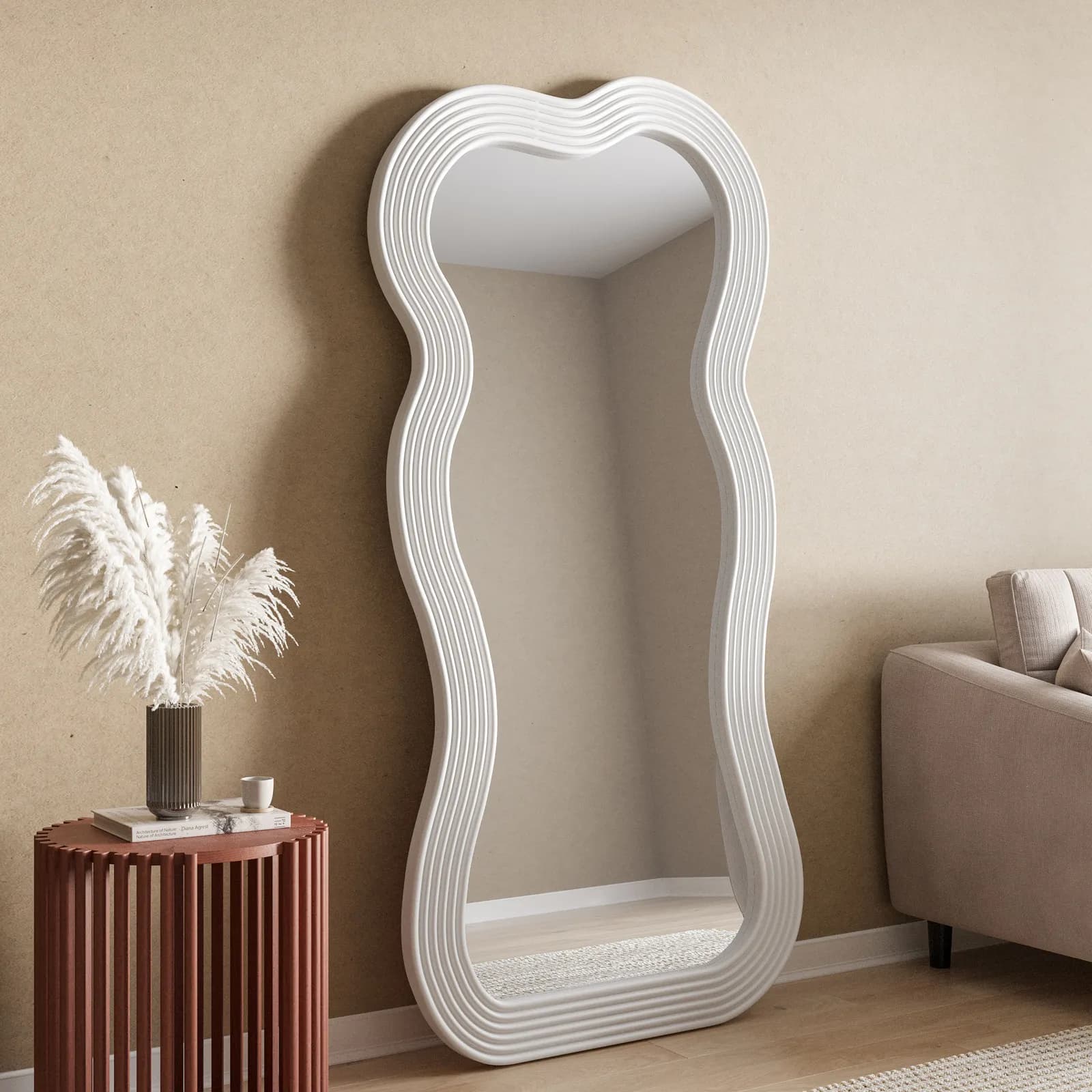 Specchio 89x183h cm con cornice astratta bianca - Magritte