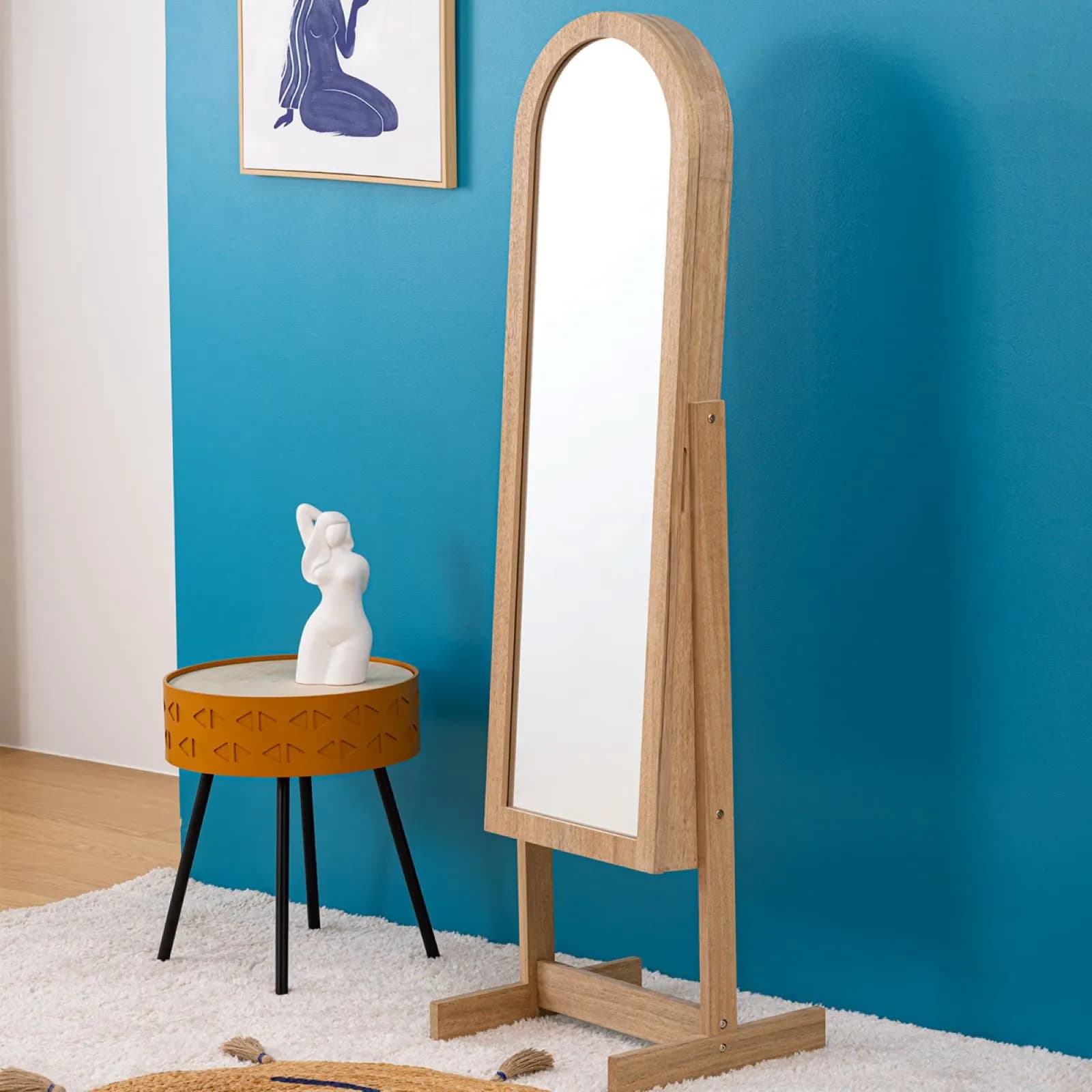 Specchio contenitore 145 h cm inclinabile in legno naturale - Samantha