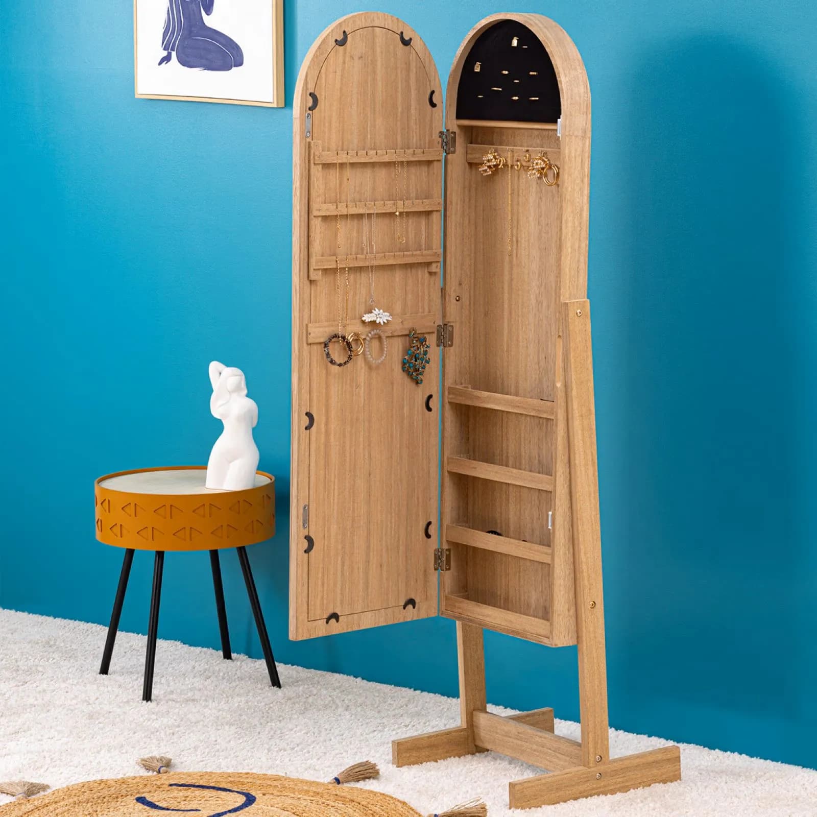 Specchio contenitore 145 h cm inclinabile in legno naturale - Samantha