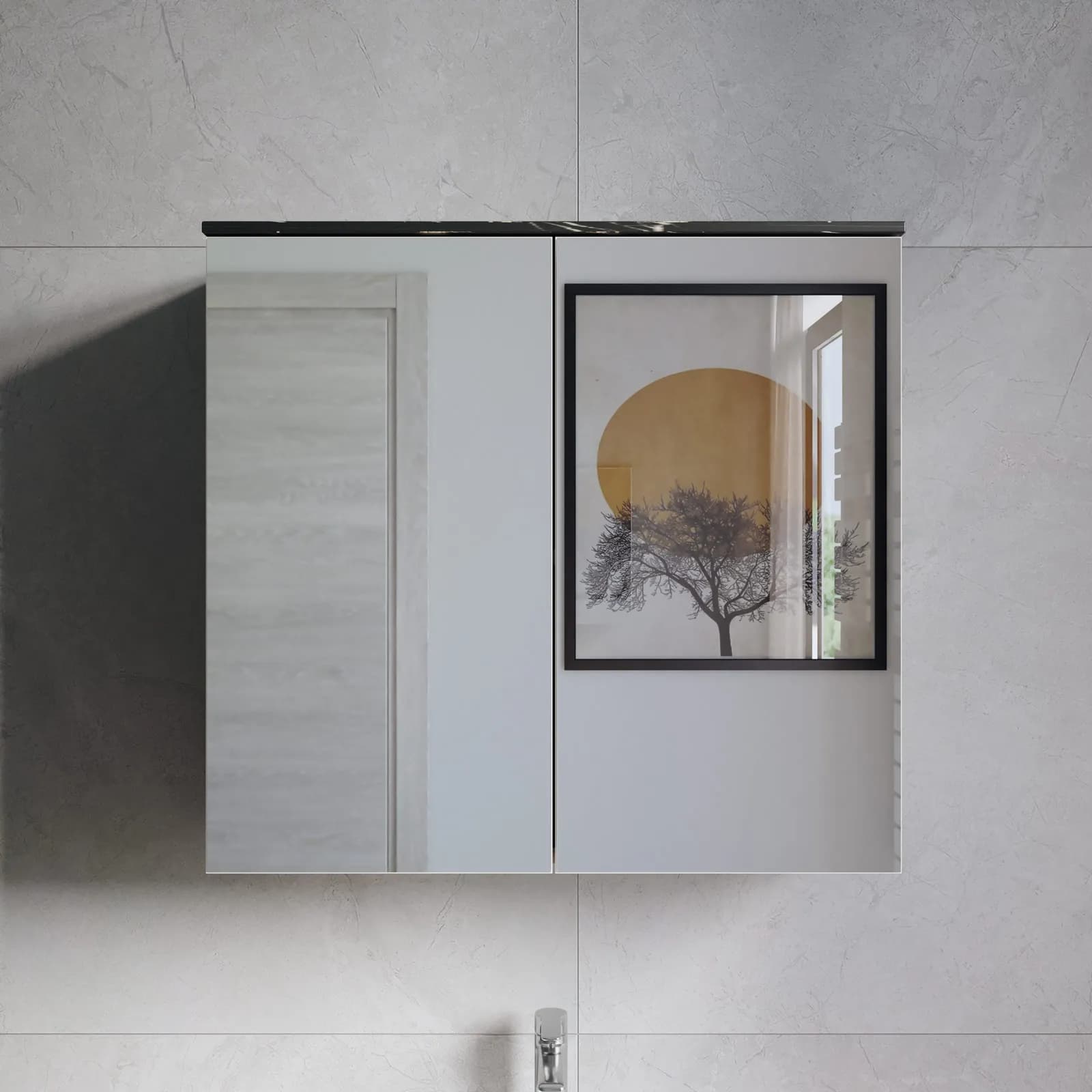 Specchio contenitore 70x22 cm cashmere e top sahara con 2 ante a specchio - Nilah