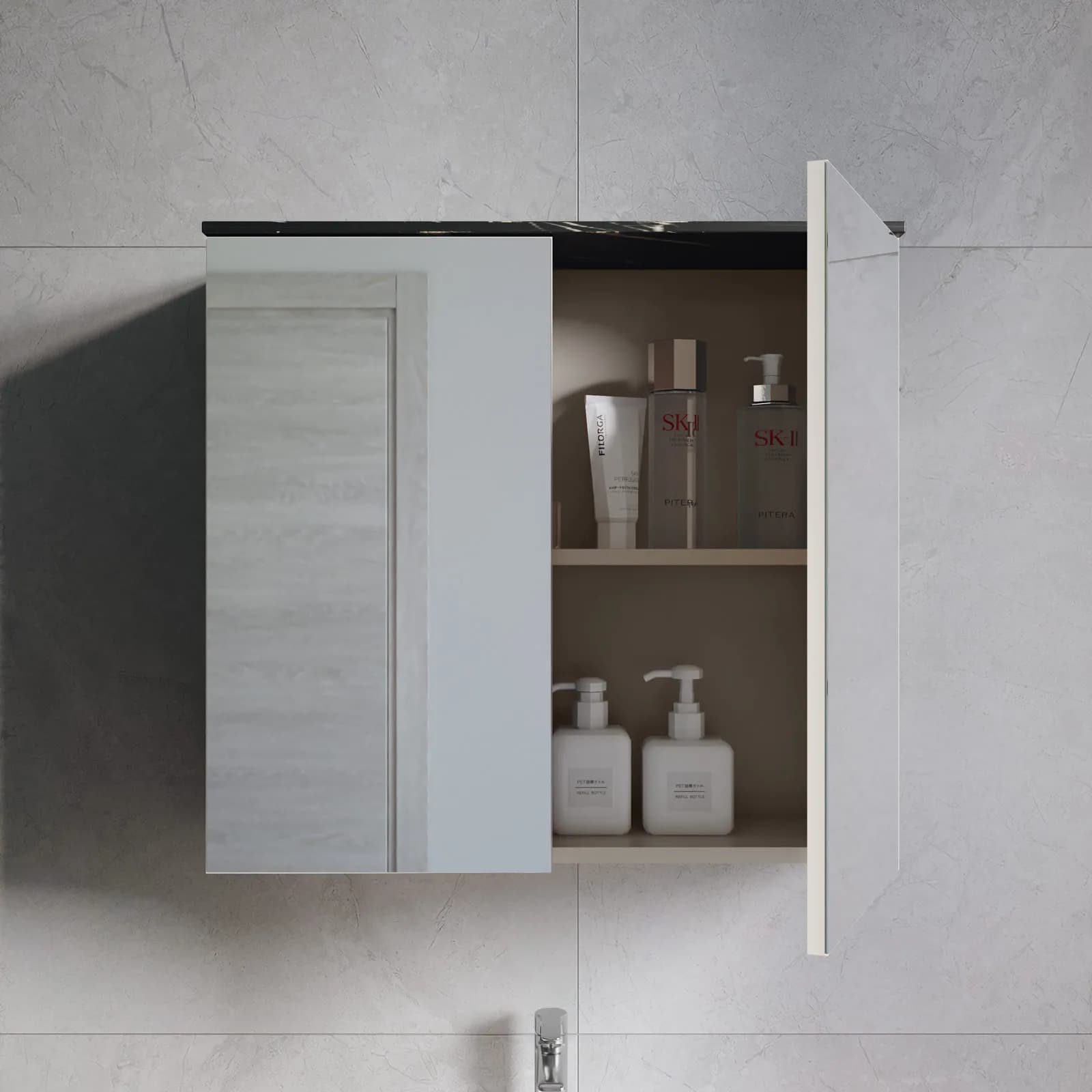 Specchio contenitore 70x22 cm cashmere e top sahara con 2 ante a specchio - Nilah