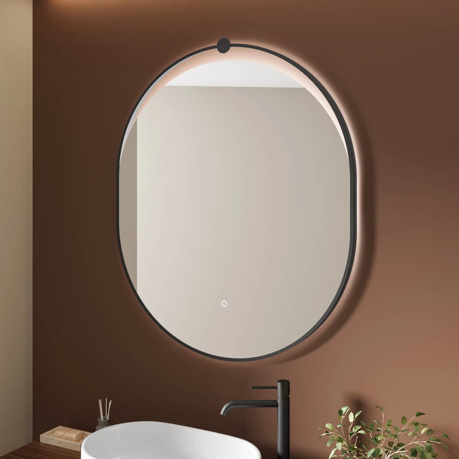 Specchio da bagno led 85x102 cm luce fredda con cornice nero opaco - Amios
